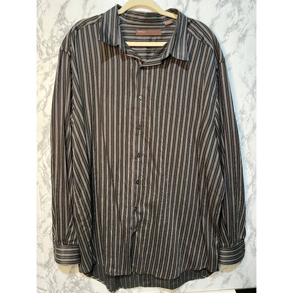Perry Ellis Men's 3XLT black white Striped Button-Down Shirt Long Sleeve - Picture 4 of 7